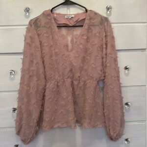 Sheer Pink polka dot long sleet shirt